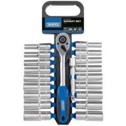 Draper Combined MM/AF Deep Socket And Ratchet Set - 1/2" Square Drive - (20 Pieces)