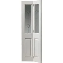 Canterbury Textured White Primed 2 Light Panel Glazed Bi-Fold Internal Door - 1981mm X 762mm