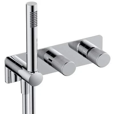 Horizontal Dual Outlet Thermostatic Concealed Shower Valve With Handset - All Colours 1 Horizontal Dual Outlet Thermostatic Concealed Shower Valve With Handset - All Colours