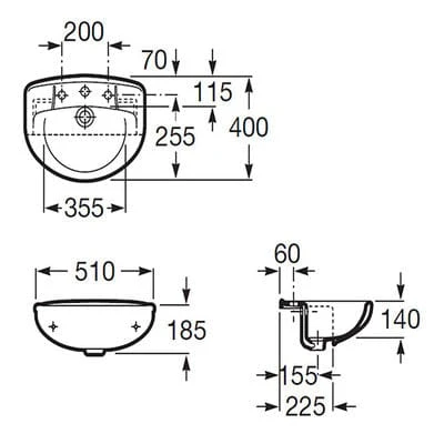 Roca Laura 510mm Semi-Recessed Basin 2 Tap Holes 2 Roca Laura 510mm Semi-Recessed Basin 2 Tap Holes - Image 2
