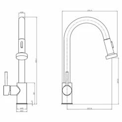 Marta Single Lever Pull Out Spray Kitchen Tap -Build4less Shop MARTACHLineDrawing
