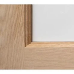 Modern 3 Panel Oak Clear Glazed Unfinished Internal Door - All Sizes -Build4less Shop Modern3PanelOakClearGlazedDoor CloseupCorner 1