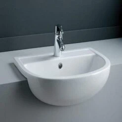 45cm Semi Recessed Basin 2 Tap Holes In Alpine White
