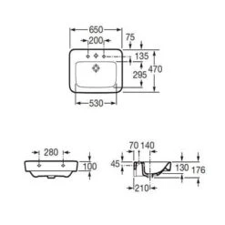 Roca Senso 550mm Square Wall-Hung Basin 1 Tap Hole -Build4less Shop QS V56725 2 mn 1