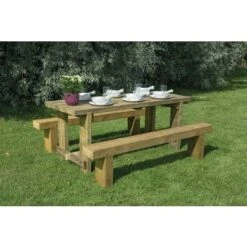 Forest Refectory Table And Sleeper Bench Set X 1.8m