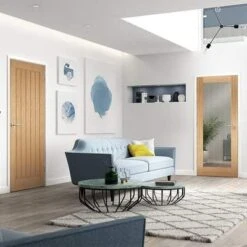 Oak Mexicano Pattern 10 Glazed Un-Finished Internal Door - All Sizes -Build4less Shop internal oak unfinished mexicano 1l obscure lined clear glass door omexgso p56008 157446 image