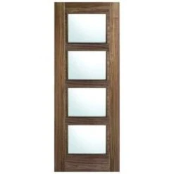 Vancouver Walnut Pre-Finished 4 Glazed Clear Light Panels Interior Fire Door FD30 - All Sizes