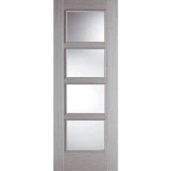 Vancouver Light Grey Pre-Finished 4 Glazed Clear Light Panels Interior Door - All Sizes
