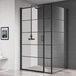 Velar+ Hinged Crittal Style Matt Black Shower Door W/ Pivot Opening