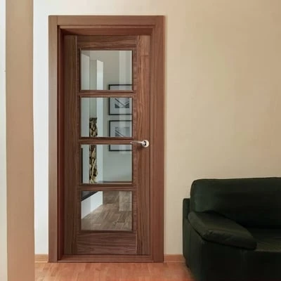 Vancouver Walnut Pre-Finished 4 Glazed Clear Light Panels Interior Fire Door FD30 - All Sizes 2 Vancouver Walnut Pre-Finished 4 Glazed Clear Light Panels Interior Fire Door FD30 - All Sizes - Image 2