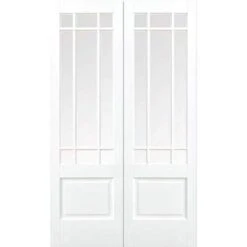 Downham White Primed 9 Glazed Clear Bevelled Light Panels Pair Interior Doors - All Sizes